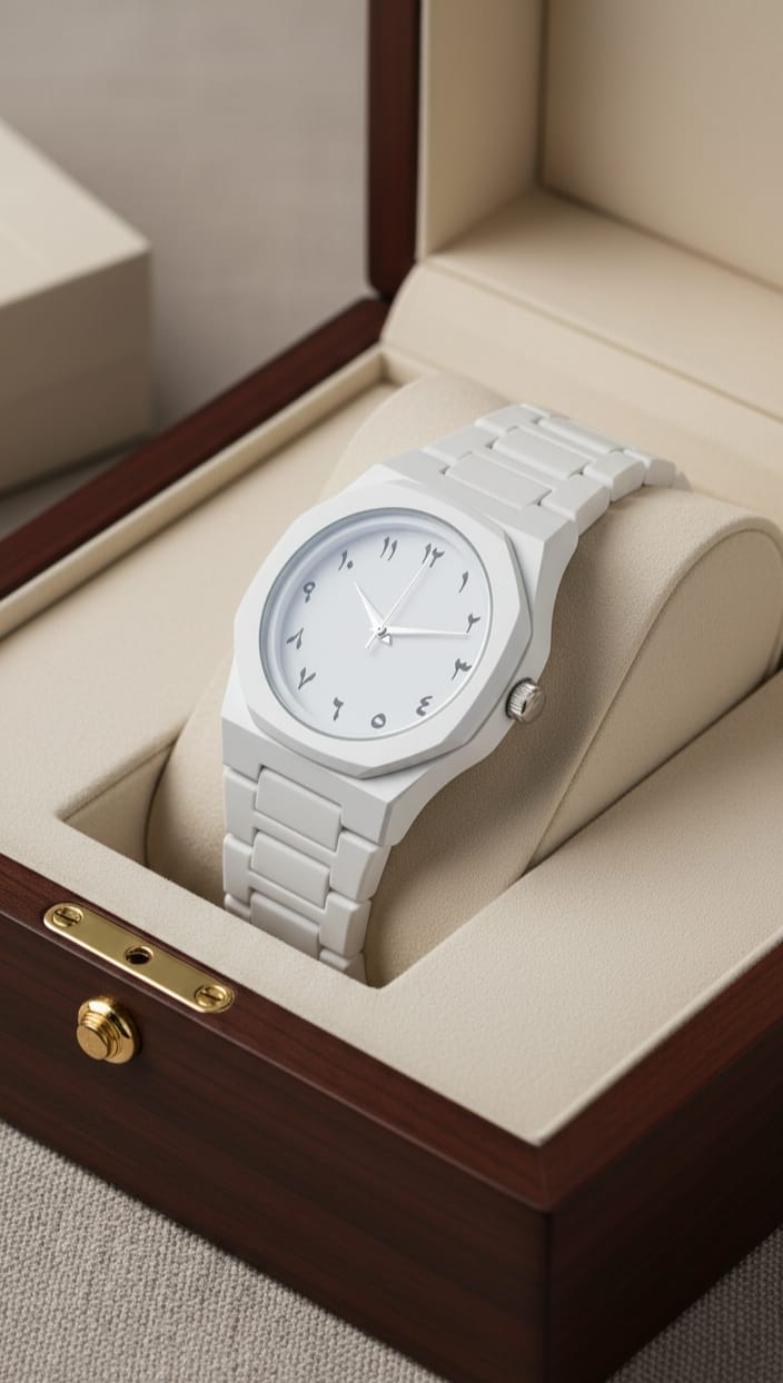 Full White Aura Watch Elegant Design Durable Build Comfortable Strap Clear Display Perfect For Daily Wear And Special Occasions