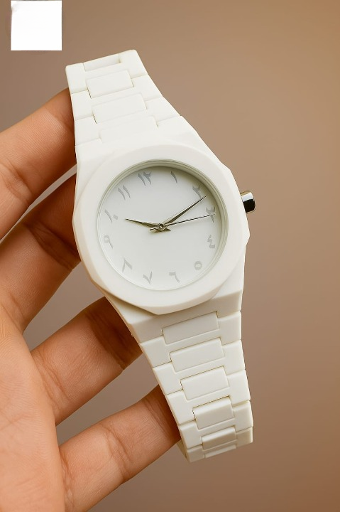 Full White Aura Watch Elegant Design Durable Build Comfortable Strap Clear Display Perfect For Daily Wear And Special Occasions